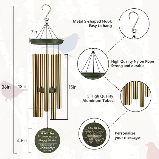 ASTARIN Memorial Wind Chimes Personalized, Bereavement Gift Ideas for Sympathy Loss of Lover Mother Father, 36 inch Deep Tone Wind Chimes Patio Decoration, in Memory of Loved One Gift(Produced in USA)
