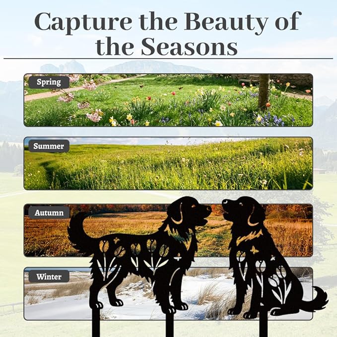 WADORN 2Pcs Golden Retriever Metal Decorative Garden Stakes, Retriever Dog Silhouette Metal Outdoor Statues Flowers Garden Ornament Gifts Black Yard Art Decorations for Outdoor Patio Backyard Walkway