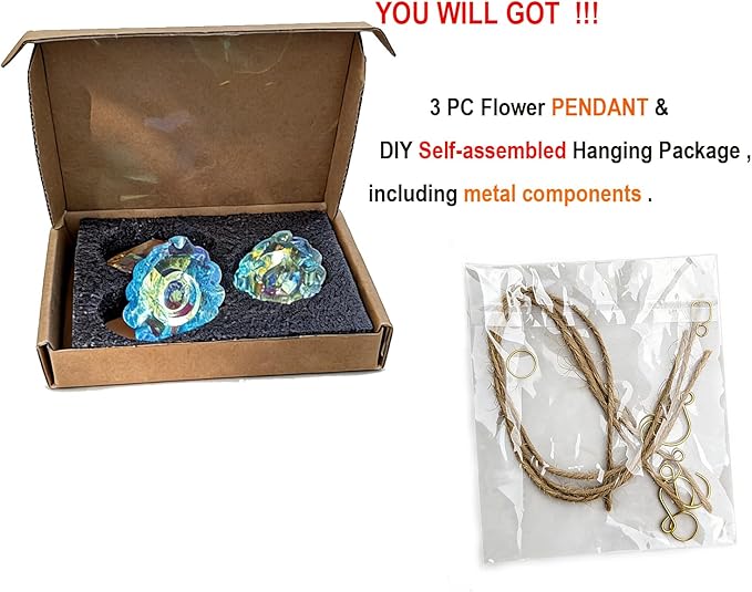Crystal Prism DIY Suncatchers, 3PC AB Flower Prism Hanging Crystal for Windows, Chandeliers, Garden and Home Decor