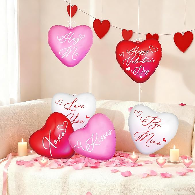Jetec 12 Pcs 12'' Valentine's Day Inflatable Hearts Outdoor Decorations, Large Inflatable Heart Valentines Hanging Ornaments for Wedding Anniversary Holiday Party Yard Decor(Mixed Color,Letter)