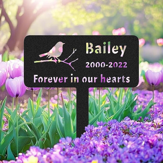 Personalised Bird Memorial Grave Marker, Custom Bird Memorial Stake Grave Marker, Metal Cemetery Decoration for Grave Sympathy Bird Memorial Plaque for Outdoors Grave Yard Garden