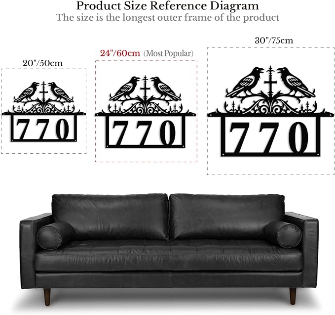 Personalized Gothic House Number metal Signs,Custom Address Number Metal Wall Art Decor,Black Plaques Outdoor wall Decorative Signage,Shed(8-30 Inches) (Crow A)