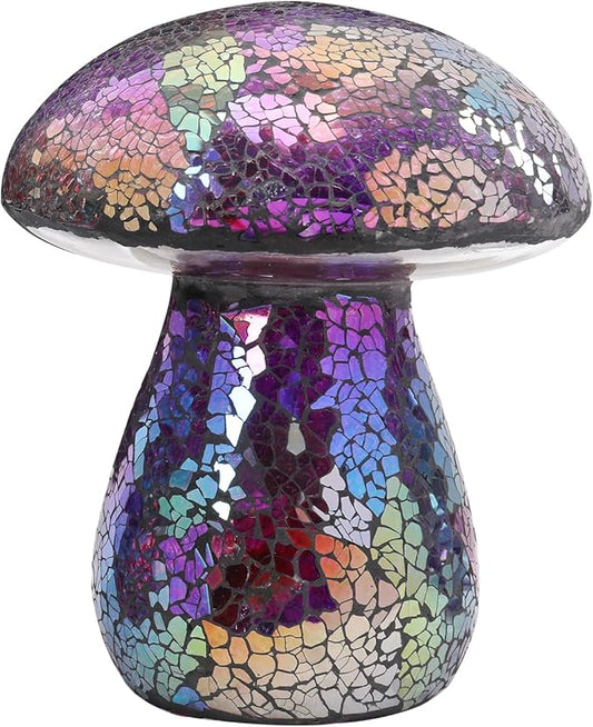 Bshine Mushroom Garden Statue Decoration, Colorful Mosaic Mushroom Sculptures Home Decor, Outdoor Waterproof Handmade Glass for Yard, Path, Lawn Ornaments, Purple