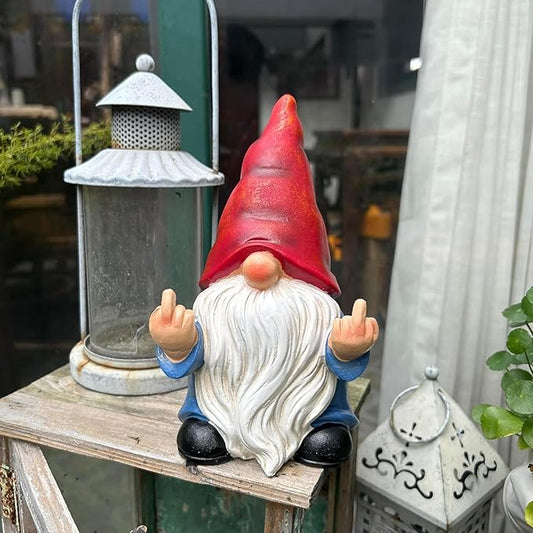 Middle Finger Gnome Statue 7.8in, Naughty Garden Gnome Statue Decoration and Lawn Ornament - Funny Garden Gnomes for Outdoor or Home Decor
