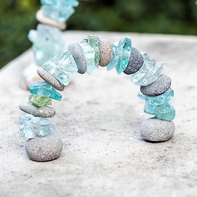 Garden Age Supply Mini Stone and Glass Rock Cairn Arch Sculpture - Decorative Home Accent - Zen Decor - Natural Art