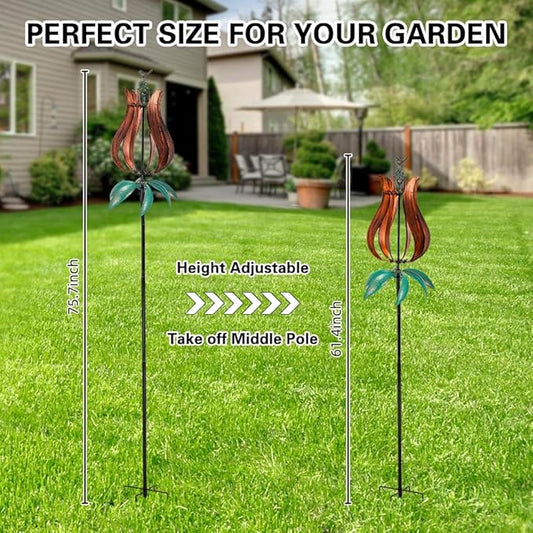 Stargarden Outdoor Wind Spinners, 13.7" Dia Metal Kinetic Wind Sculptures,Metal Yard Art Garden Decor(Brown Green)