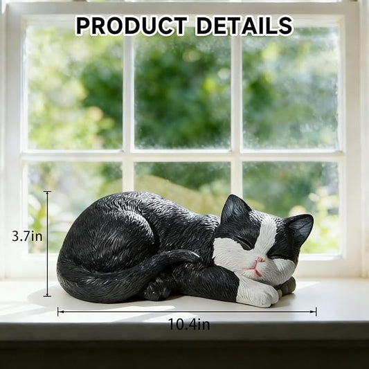 Garden Outdoor Decor Cats Statue, Sleeping Cat Figurines Garden Statues & Sculpture Decor for Patio, Porch and Lawn, Cat Memorial Stone Gifts for Lover and Womens Black