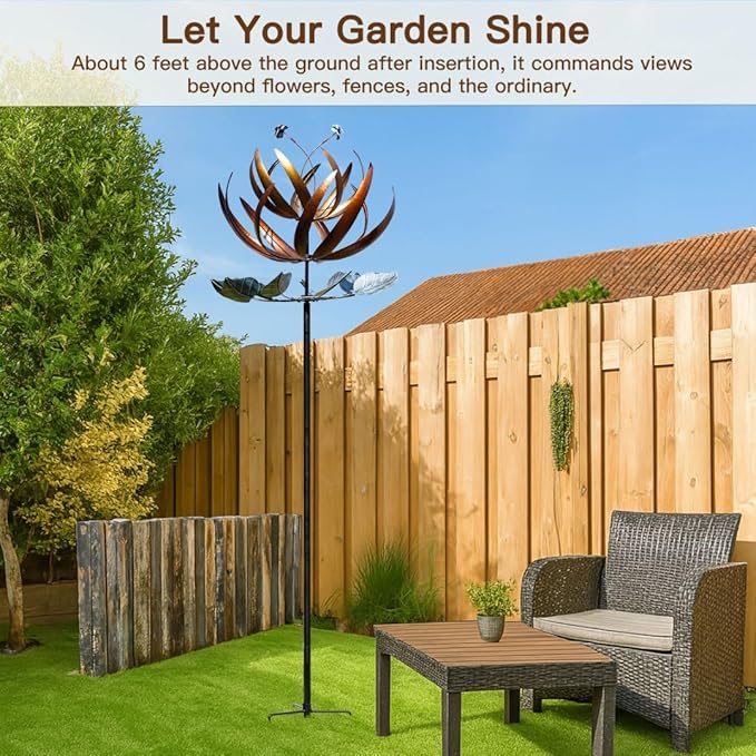 Pure Echo Wind Spinners for Yard and Garden, Wind Spinners Outdoor Large Metal, 84 inch Kinetic Wind Spinner & Wind Sculptures, Windmill Decor(Lotus)