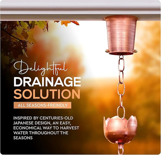 Copper Gutter Adapter with Rain Chain Hanger Clip for Decorative Chimes, Cups & Bells Serves as 2 Inch Rain Chain Installer for Downspout Outlet & Water Diverter for Gorgeous Fountain Display