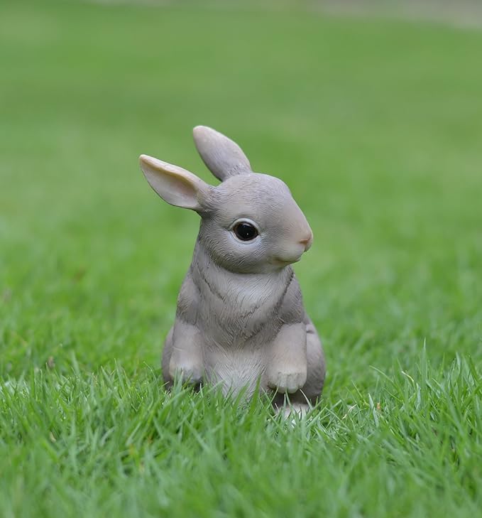 Rabbit Statue Outdoor Decor,4.9''(H) Cute Bunny Garden Sculptures for Yard Lawn,Resin Animal Figurines Home Porch Patio Table Art Decorations
