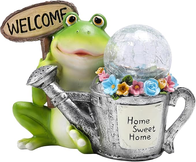 Solar Garden Outdoor Statues Frog Statues with Solar Light, Outdoor Mushroom Frog Figurines Decorations Yard Decor for Patio Balcony Lawn Ornament, Unique Housewarming Gifts for Women