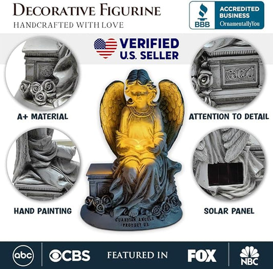 OrnamentallyYou Spring & Summer-Themed Garden Statues – Adorable Outdoor Decor for Lawn, Patio & Porch (Guardian Angel Reading Book Garden Statue, 10" Solar Powered Angelic Outdoor Figurine)