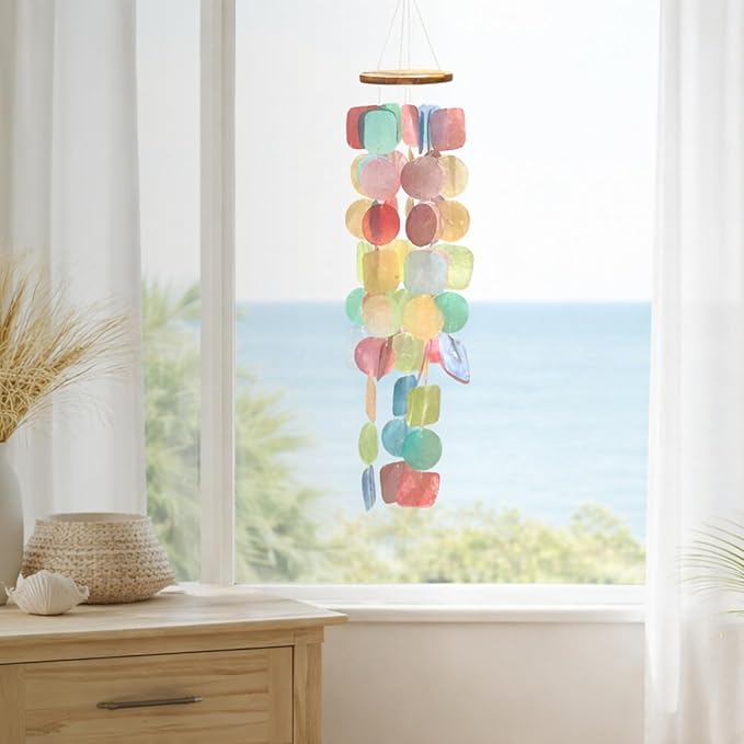 Solange & Frances Beach Wind Chimes for Outside, Beachy Home Decor, Outdoor Decorations, Sea Glass Wind Chimes, Relaxing Beach Gifts for Mom, Mother's Day Beachy Gift