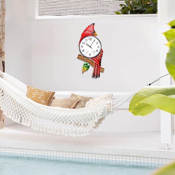 MUMTOP Cardinal Outdoor Clock Waterproof, 15.35 Inch Outside Wall Clock with Thermometer Combo for Patio Pool Garden Home Decor