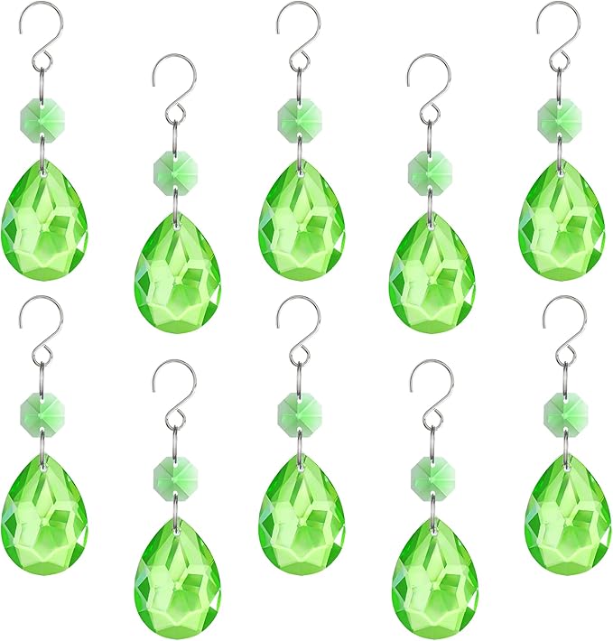 H&D HYALINE & DORA 3Inch Crystal Suncatcher Bauhinia Prisms Pendants 10Pcs Chandelier Crystals Replacement Hanging Sun Catcher Beads for DIY Arts Crafts Decor (Green)