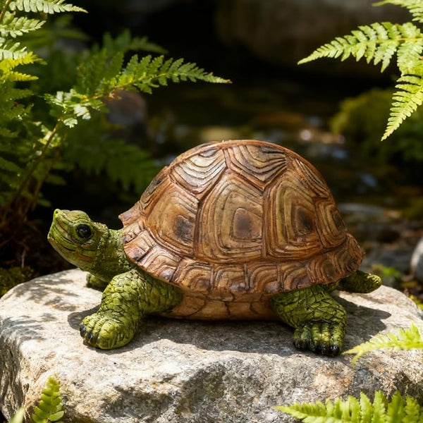 Garden Outdoor Turtle Statue, Resin Garden Sculptures Turtle Decor Realistic Tortoise Figurine for Outdoor Courtyard, Lawn Landscape, Pond,Festival and Birthday Gifts (Green-Left)