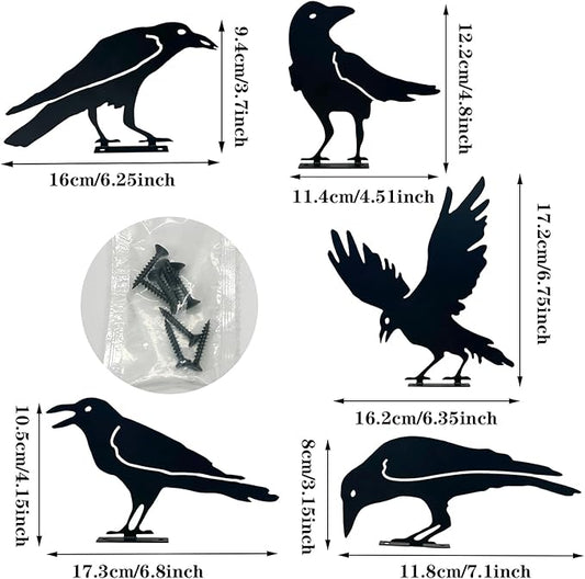 5pcs Black Crows Halloween Decor Wrought Iron Metal Crow Decor Raven Silhouette for Metal Yard Art Indoor Outdoor Garden Decoration Home Decor