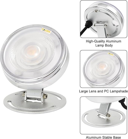 LED Underwater Pond Light, Heavy Duty Aluminum 12V 3000K Warm White IP68 Waterproof Fountain Light, Landscape Lamp for Swimming Pool, Fountain, Waterfall, Pond and Grass Land (12, Watts)