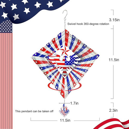 American Eagle Flag Metal Wind Spinners Outdoor, Stainless Steel Wind Sculptures Spinner Hanging Garden Decoration, United States Flag Craft Spinner Patio Decor Yard Ornaments Art Gift