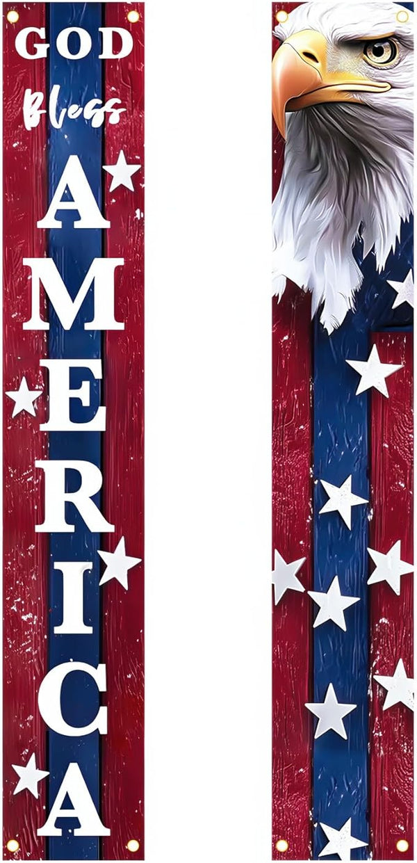 BlissYard 4th of July Decorations God Bless America Door Banner American Flag Independence Day Eagle Porch Banner Sign Patriotic Decor Memorial Day Front Door Hanging Porch Signs Veterans Decorative