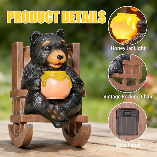 Solar Garden Statues Black Bear Decor Resin Bear Statues Outdoor with Solar Light Animal Figurine for Outside Yard Lawn and Patio Decorations Gardening Gifts for Women 3.5 * 5.5 * 6.25 Inch