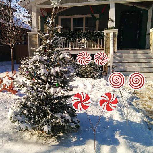 Christmas Candy Cane Lollipop Yard Stakes, Outdoor Holiday Decorations, Peppermint swirPathway Markers, Festive Garden Lawn Decor for Christmas Party and Winter Display, Set of 3