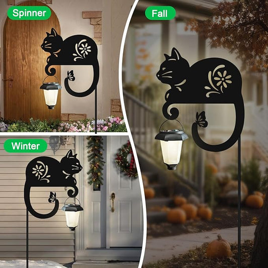 Cat Solar Lights Outdoor,Metal Black Cat Yard Decorations Outside for Garden Decor Stake,Solar Lights for Pathway,Women Gifts