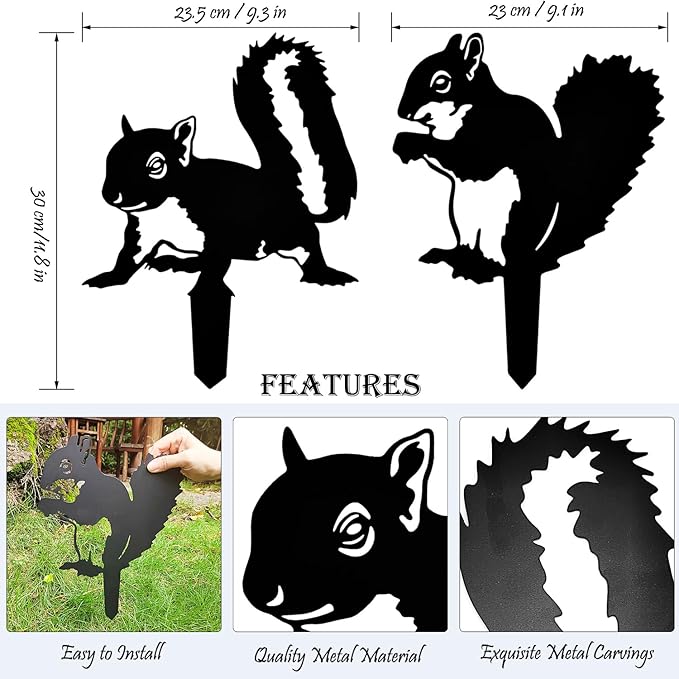 Tipmant Metal Iron Art Decoration Animal Silhouette Decorative Stakes Statues Ornament Crafts for Outdoor Gardens, Yard, Courtyards, Parks, Lawns, Potted Plants, Patio (4 Squirrels)