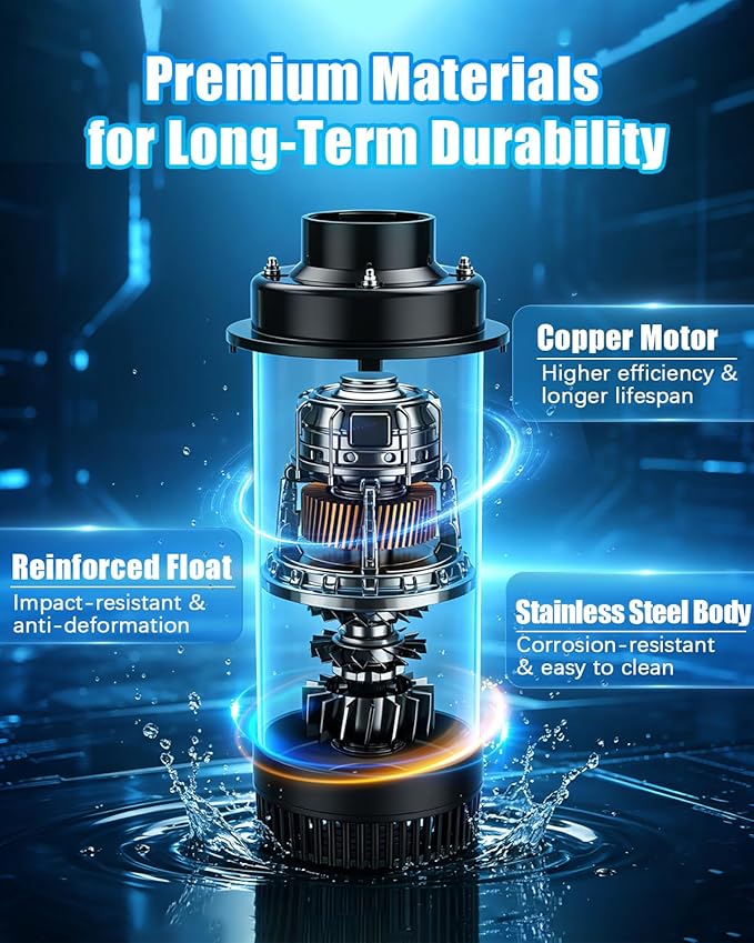 Pond Fountain Pump for Outdoor Pond – 1HP 750W 15000 GPH Submersible, 360° Circulation & Oxygenation, Dual Spray, Garden, Backyard, Fish Pond, Irrigation