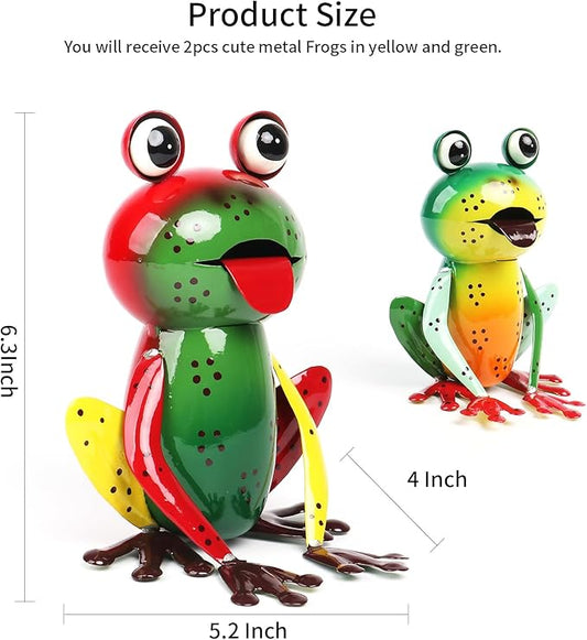 Cruis Cuka Metal Garden Decor Yard Art for Outside Set of 2 Cute Frogs Lawn Patio Ornaments Backyard Decorations Garden Gifts - (Yellow,Green)