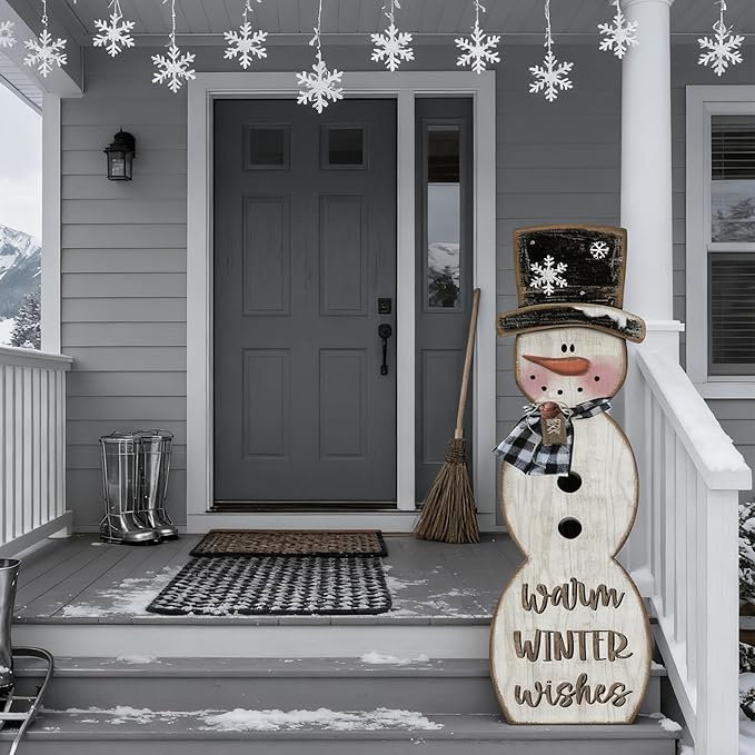 Winter Snowman Porch Sign Wooden Porch Decor Winter Christmas Nutcracker Snowman Front Door Welcome Standing Sign for Xmas Farmhouse Outdoor Yard Wall Hanging Decorations(42 Inch,Rustic)
