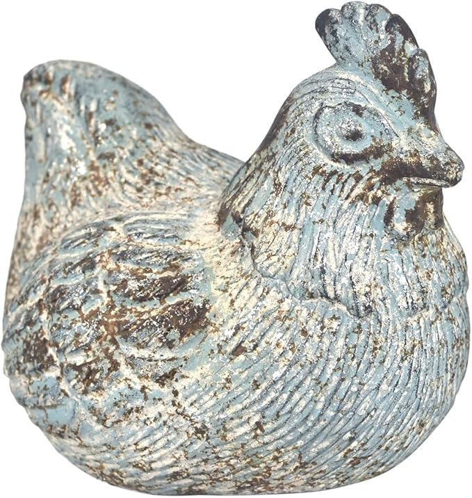 Chicken Figurine Chicken Kitchen Decor Cement Hen Figurine Rustic Hen Garden Statues Figurines Artwork for Outdoor, Backyard, Patio and Home Kitchen Decoration(Blue)