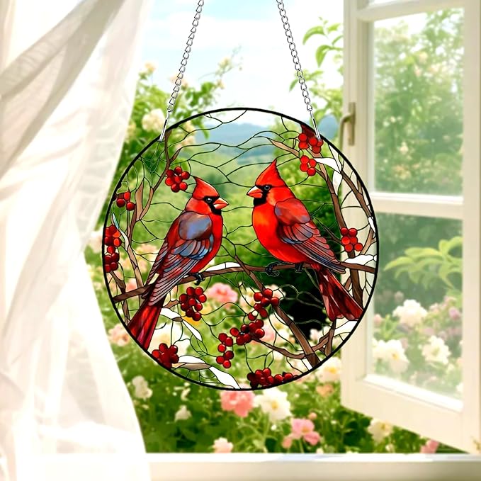8" Cardinal Window Decorations– Acrylic Hanging Ornament for Door & Window, Decorative Accent for Yard & Courtyard, Holiday & Everyday Gift