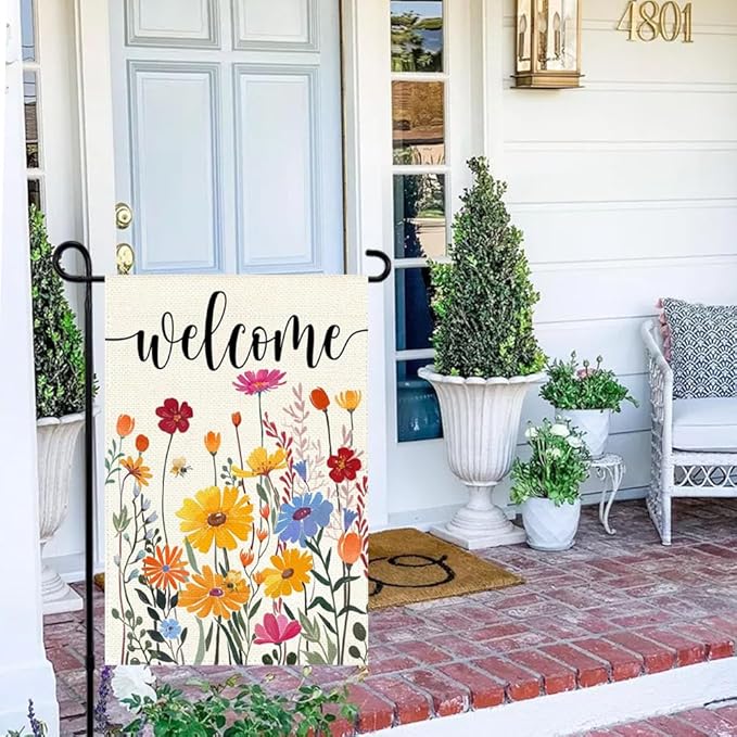 Spring Summer Garden Flag 12x18 Inch Double Sided Outside Colorful Floral Daisy Flowers Outdoor Seasonal Holiday Welcome Yard Porch Decoration