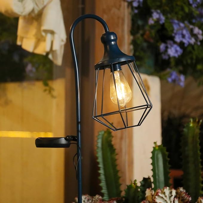 Solar Lights Outdoor Decorative Solar Retro Metal Lantern Yard Stake Decorative Path Light for Walkway Pathway Lawn Patio Yard Decorations Blue 2 Pack