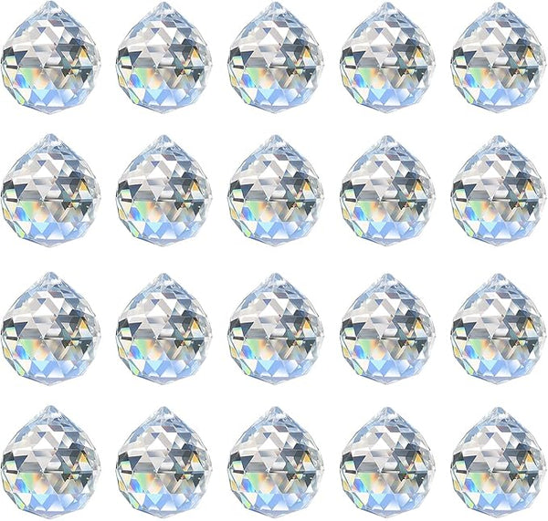 Merrynine 30mm/1.18" 20pcs Crystal Prism Suncatcher for Windows Hanging, Clear Glass Crystal Sun Catcher Beads for Pendants Maker, Crystal Balls for Indoor Window, Feng Shui, Women Girl Gifts