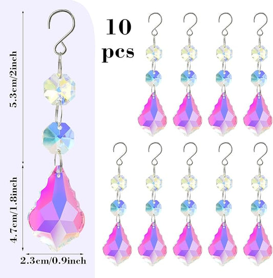 10pcs Crystal Sun Catcher, 38mm Hanging AB Color Maple Leaf Crystals Parts Prisms Pendants with Hook for Windows Lamps Ornaments Crystal Tree Decorations Home Decor (AB Maple Leaf)
