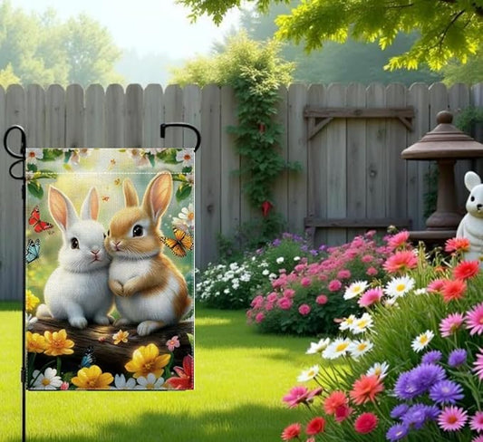 Spring Summer Flowers Butterfly Bunny Garden Flags for Outside 12x18 Double Sided, Small Burlap Seasonal Farmhouse Yard Flag Spring Decorations Outdoor Decor for Lawn Porch Patio Walkway