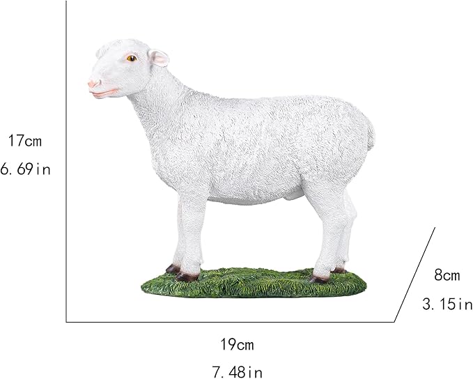 White Standing Lamb Garden Statue, Decorative Resin Sheep Figurine on Grass Base, Farmhouse Animal Outdoor Decor