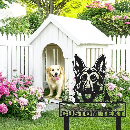 Personalized German Shepherd Garden Sign Yard Decorations | Customized Custom Dog House Decor Garden Name Sign Yard Stake Metal Lawn Art, Address Plaque Outdoor Gardening Gift for Dog Lover