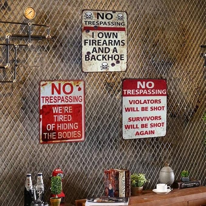 Eletina Metal Warning Sign, Retro Style, 8x12 Inch, Color: Tin