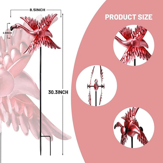 WONDER GARDEN Wind Spinners Outdoor - 2 Pack Small Metal Flamingo Wind Spinner Windmill, Wind Sculpture for Yard Patio Lawn Decor