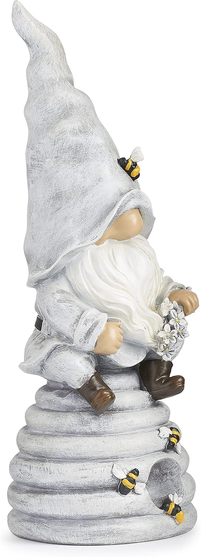 Roman 13.75" Gnome with Beehive Statue | Outdoor Garden Gnome with Bees & Flowers | Resin Whimsical Yard Décor