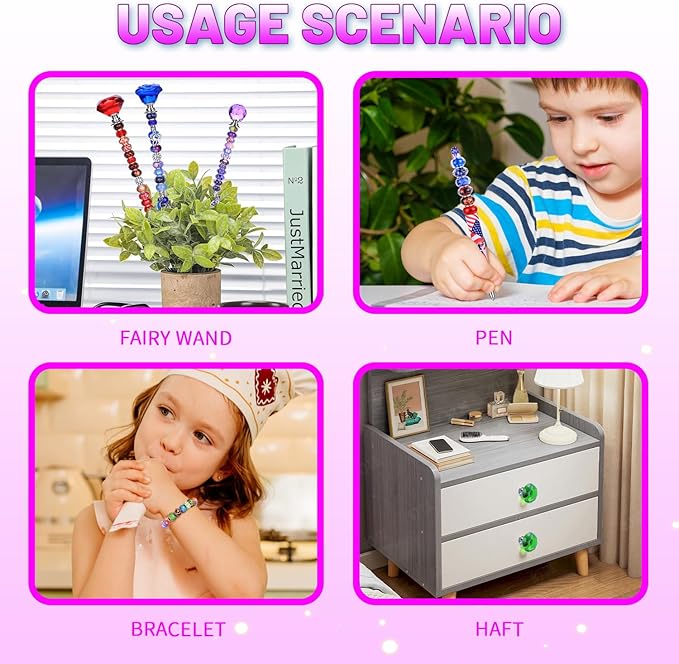AIPRIDY DIY Fairy Wand Garden Stake Beads Kits with Rainbow Colorful Assortment Large Hole Beads, Beaded Garden Stakes kit with Crystal Diamond Top (238Pcs Rainbow+Diamond)