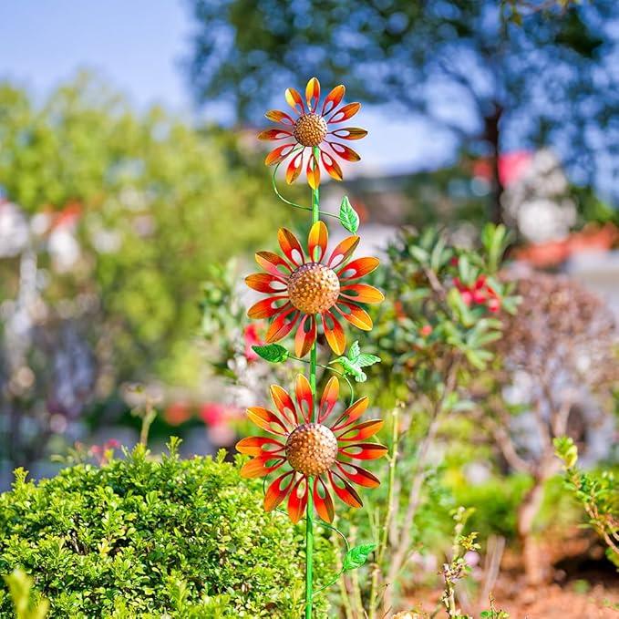 VEWOGARDEN Sunflower Wind Spinners Outdoor Kinetic Garden Wind Spinner with Stakes Metal Garden Decor for Yard Lawn Patio, Yellow