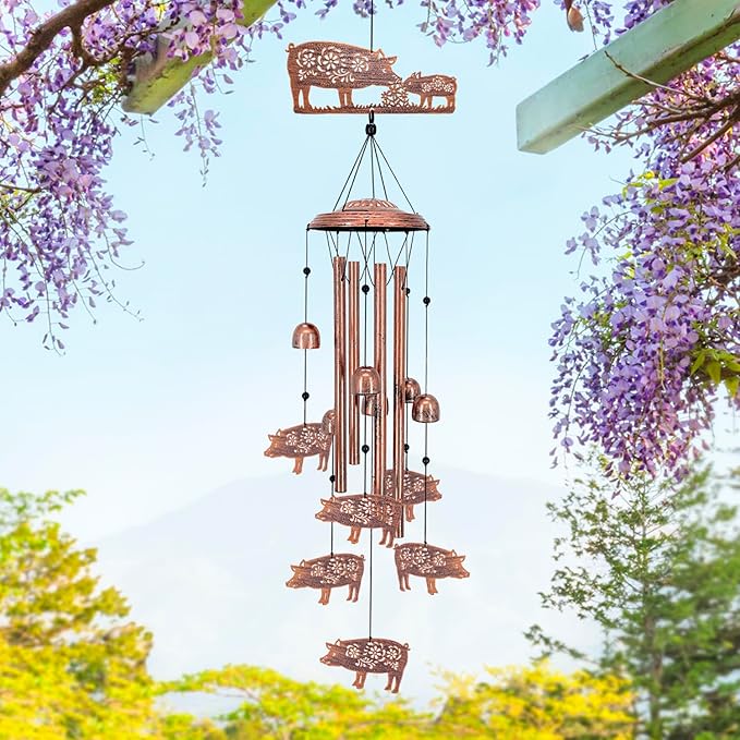 Pig Wind Chimes for Outside,Pig Gifts for Women Men/Memorial Gifts/House Warming/Birthday Metal windchimes Outdoors/Indoors,Garden,Patio Decor,Home,Porch,Yard Decorations