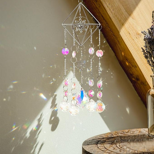 Crystal Suncatchers Kits, 330 PCS Suncatchers Making Kits Wind Chime Hanging Decorative Suncatcher with Rainbow Maker Craft for Adult Window Indoor Outdoor Xmas Garden Decor (Silver)