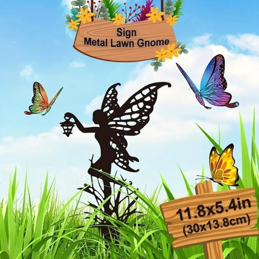 Outdoor Flower Fairies Terrace Iron Art Silhouette Ornament Crafts Garden Metal Outdoor Decoration Lawn Patio (B)