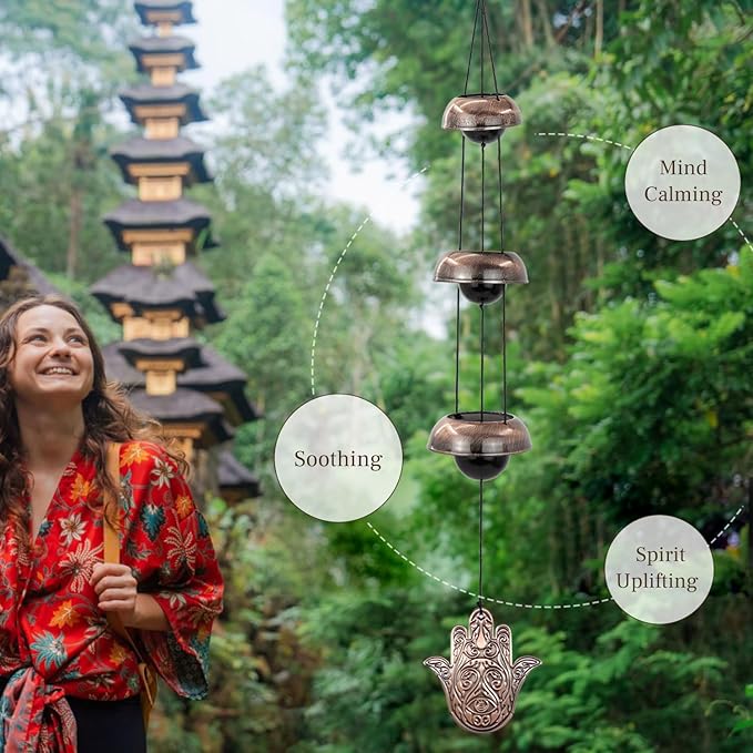 Temple Wind Chime, Red Copper Wind Chimes with 5 Bells, Feng Shui Wind Chimes for Home Yard Outdoor Decoration, A Great Memorial Wind Chime for Someone Who Loves Peace