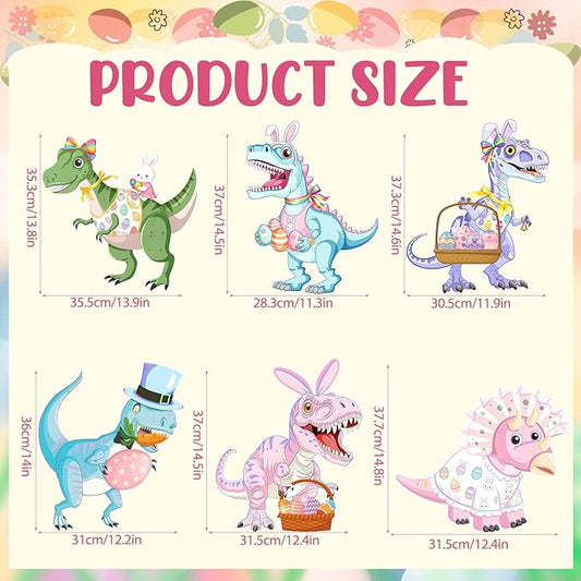 6PCS Easter Dinosaur Yard Signs with Stakes,Easter Dinosaur with Bunny and Egg Decoration for Holiday Celebration Decorations for Yard, Lawn and Patio